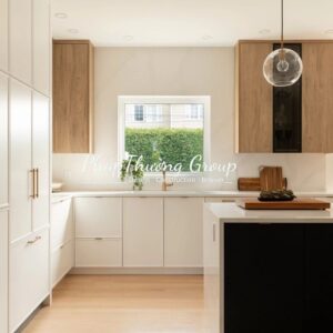Tủ Bếp Gỗ MDF Hiện Đại Chữ L Kèm Đảo Bếp – M-K05