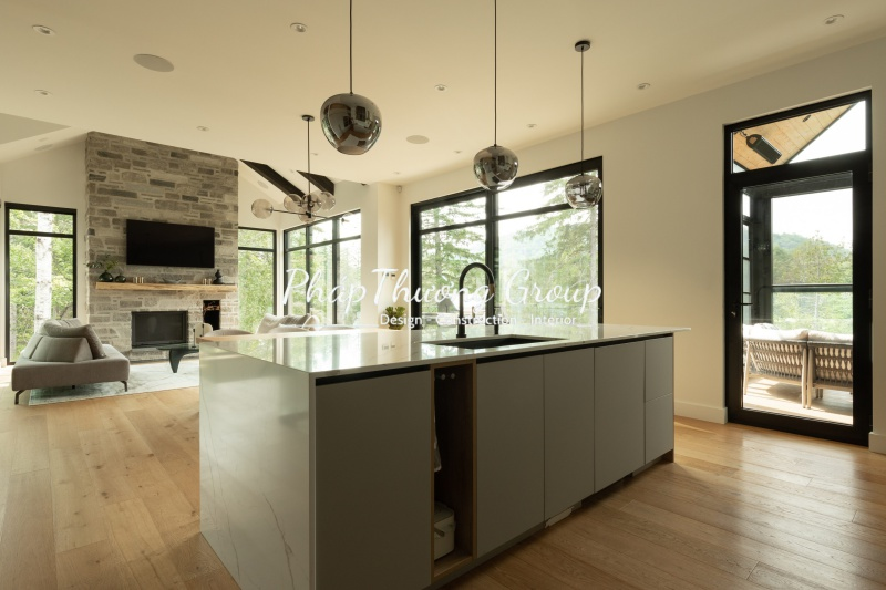 Tủ bếp MDF phủ Melamine kết hợp bàn đảo sang trọng