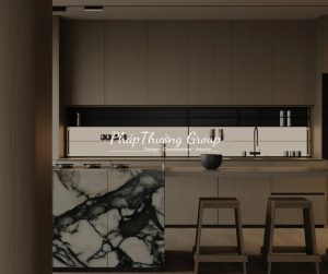 Tủ bếp MDF phủ Melamine - Kiểu dáng chữ I, cao kịch trần - M-K09